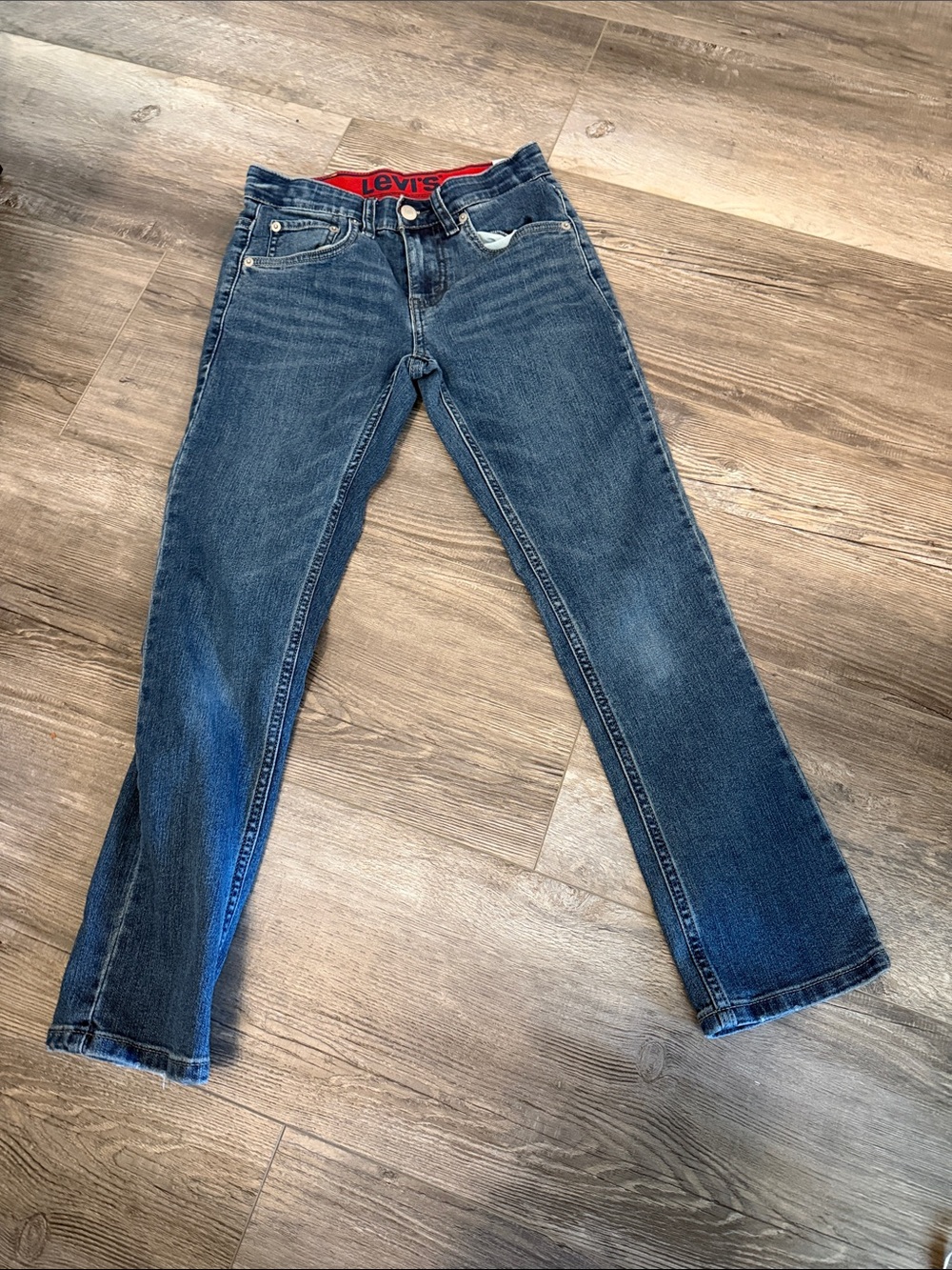 Levi's Red-Trim Dark Blue Straight-Leg Jeans